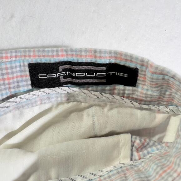 Carnoustie Seer Sucker Shorts Men's 42W Blue Pink Check Pockets Button Flap - Picture 2 of 11